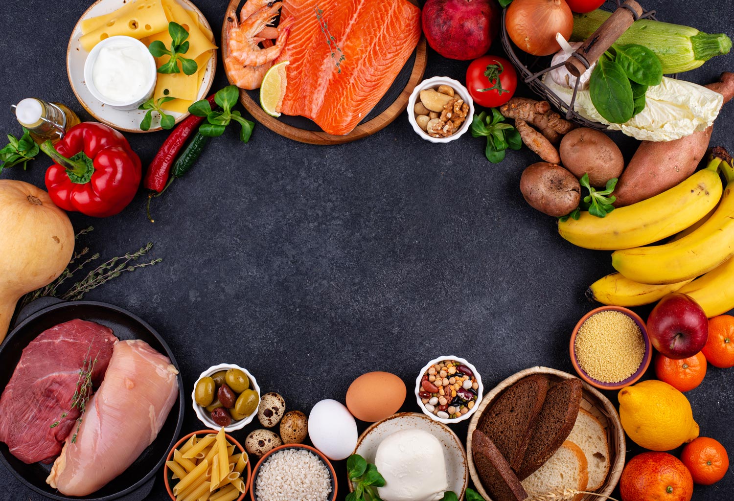 Nutritious food around the table